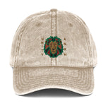 Embroidered Lion Gold Text Vintage Cotton Twill Hat