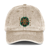 Embroidered Lion Gold Text Vintage Cotton Twill Hat