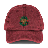 Embroidered Lion Gold Text Vintage Cotton Twill Hat