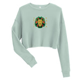 Lion and Gold Text Print Crop Sweatshirt